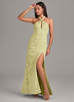 Azazie Ailany Robes de demoiselle d'honneur Robe Trapèze en Blumen-Burnout Plissée Sorbet Citron image4
