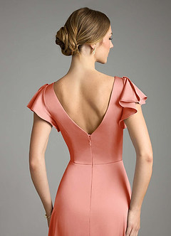 Azazie Omari Bridesmaid Dresses Coral A-Line Stretch Satin Dress image7
