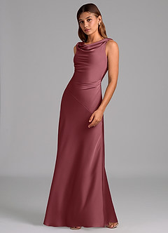 Azazie Nerine Brudtärnklänningar Klä av A-Linje i Stretch Satin Plisserad Desert Rose image4