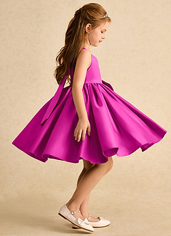 Azazie Jessie Flower Girl Dresses Fuchsia A-Line Bow Matte Satin Dress image6