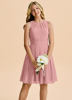 Azazie Bibiane Junior Vestido Rosa Polvorienta de Gasa de Corte en A con Plisado image1