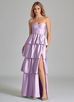 Azazie Faye Robes de demoiselle d'honneur Robe Trapèze en Satin extensible Rayé Frostiges Flieder image4