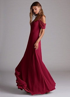 Azazie Marley Bridesmaid Dresses Burgundy A-Line Off the Shoulder Chiffon Convertible Dress image3