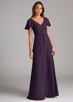 Azazie Soren Brautjungfernkleider A-Linie Gestreift Chiffon Kleid Pflaume image1