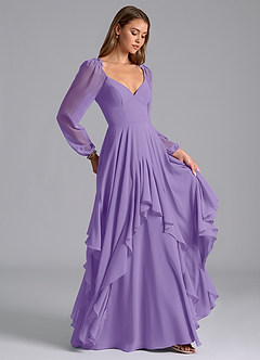 Azazie Karan Bridesmaid Dresses Tahiti A-Line Long Sleeve Chiffon Dress image4