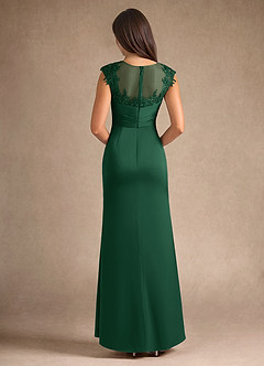 Azazie Santa Barbara Mother of the Bride Dresses Dark Green Sheath Pleated Stretch Satin Dress image3