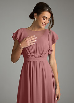 Azazie Daphne Modest Bridesmaid Dresses A-Line Ruffled Chiffon Floor-Length Dress image5