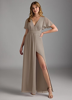 Azazie Zaniah Abiti da Damigella Abito A-Line in Chiffon Taupe image4