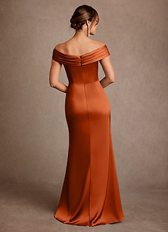 Azazie Bedford Abiti per la Madre della Sposa Abito Tubino in Raso Elasticizzato Plissettato Arancia Bruciata image3