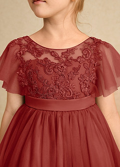 Azazie Queenie Robe Demoiselle D'honneur Fillette Robe Trapèze en Dentelle Terracotta image4