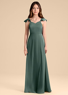 Azazie Everett Junior Sea Moss A-Line Bow Stretch Satin Dress image7