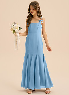 Azazie Evey Junior Abito Sirena in Chiffon Plissettato Blu Acciaio image1