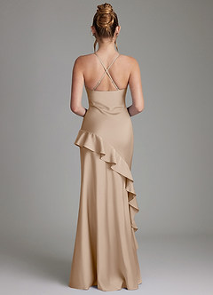 Azazie Jayda Bridesmaid Dresses Taupe A-Line Ruched Stretch Satin Dress image2