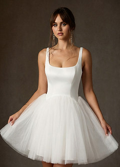 Azazie Annora Wedding Dresses Diamond White A-Line Square Neckline Tulle Dress image5