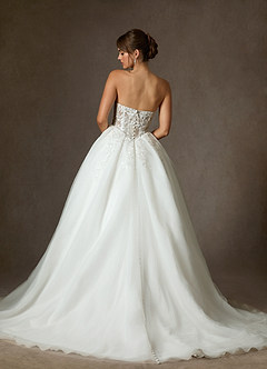 Azazie Ainsley Wedding Dresses Diamond White Nude Ball-Gown Strapless Lace Dress image5