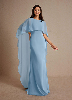 Azazie Milfred Mother of the Bride Dresses Powder Blue Sheath Boatneck Stretch Satin Dress image3