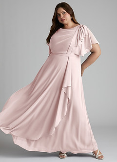 Azazie Aaliyah Robes de demoiselle d'honneur modestes Robe Trapèze Plissé à encolure dégagée Longueur ras du sol Mousseline de soie image8