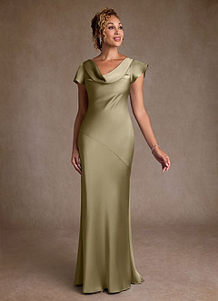 Azazie Shelby Mother of the Bride Dresses Moss Green Mermaid Pleated Stretch Satin Dress image3