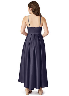 Azazie Jemima Junior Stormy A-Line with Pockets Stretch Satin Dress image2
