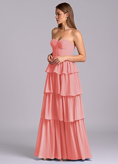 Azazie Faye Bridesmaid Dresses Coral A-Line Sweetheart Neckline Chiffon Dress image5