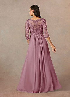 Azazie Hayek Mother of the Bride Dresses Vintage Mauve A-Line V-Neck Lace Chiffon Dress image4