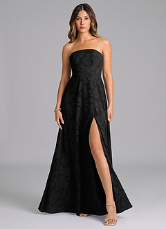Azazie Wren Bridesmaid Dresses Black A-Line Strapless Floral Burnout Dress image1