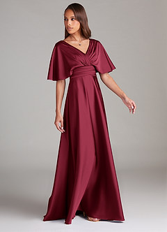 Azazie Pamela Brautjungfernkleider A-Linie Plissee Stretch-Satin Kleid Burgunderrot image3