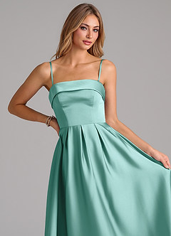 Azazie Lucienne Jurken voor bruidsmeisjes Converteerbaar Jurk van Stretch Satijn met A-Lijn Strapless Aqua image2