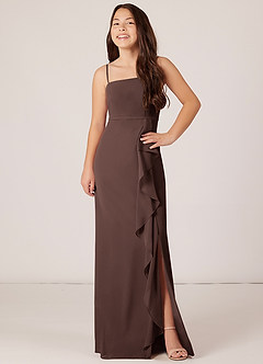Azazie Kaylee Junior Abito A-Line in Chiffon Con Cintura Ganache image4