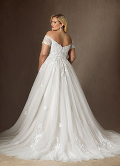 Azazie Rowe Wedding Dresses Diamond White Ball-Gown Off the Shoulder Tulle Dress image10