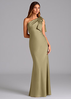 Azazie Yuanna Jurken voor bruidsmeisjes Jurk van Stretch Satijn met Zeemeermin One-Shoulder Mosgroen image5