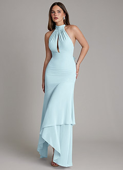Azazie Magda Bridesmaid Dresses Cloud Blue Mermaid High Neck Chiffon Dress image1
