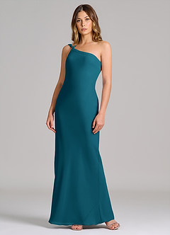 Azazie Monroe Bridesmaid Dresses Ink Blue Sheath One Shoulder Chiffon Dress image3