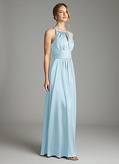 Azazie Bonnie Bridesmaid Dresses Sky Blue A-Line Pleated Stretch Satin Dress image4