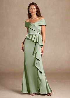 Azazie Dareia Mother of the Bride Dresses Dusty Sage Mermaid Off the Shoulder Stretch Satin Dress image6