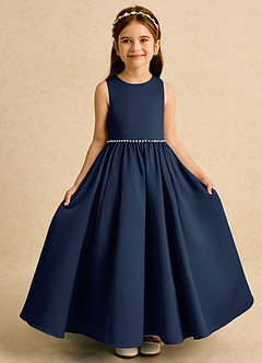 Azazie Daisies Flower Girl Dresses Dark Navy Ball-Gown Bow Matte Satin Dress image5