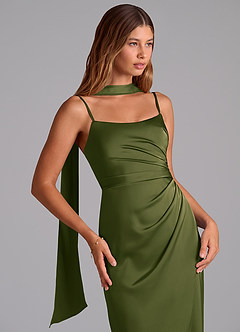 Azazie Calandra Brautjungfernkleider Etui Plissee Stretch-Satin Kleid Helles Olivgrün image5