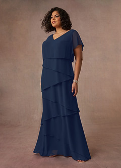 Azazie OHara vestidos de madre de la novia Vestido de Azul Marino Oscuro de Gasa de Corte En A con Cuello en V image13