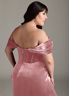 Azazie Jas Bridesmaid Dresses Dusty Rose Sheath Off-The-Shoulder Corset Velvet Convertible Dress image17