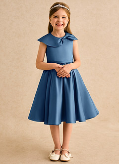 Azazie Acorn Flower Girl Dresses Twilight A-Line Pleated Matte Satin Dress image5