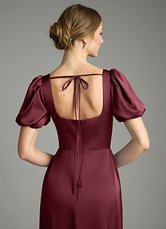 Azazie Fyona Vestidos de damas de honor Vestido de Cabernet de Satén Elástico de Corte en A con Plisado image2