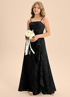 Azazie Kaylee Junior Black A-Line with Belt Floral Burnout Dress image6