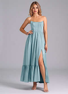 Azazie Leilana Brautjungfernkleider A-Linie Korsett Stretch-Satin Kleid Stimmungsvolles Blau image4