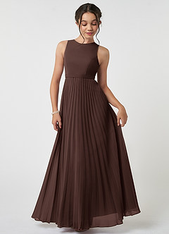 Azazie Lindie Junior Ganache A-Line Pleated Chiffon Dress image1