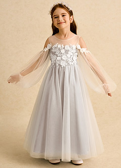 Azazie Zimi vestidos de niña de las flores Vestido de Escarcha de Tul de Princesa con Escote de Corazón image4