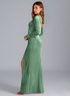 Azazie Addie Robes de demoiselle d'honneur Robe Fourreau en velours Manche longue Eucalyptus image6