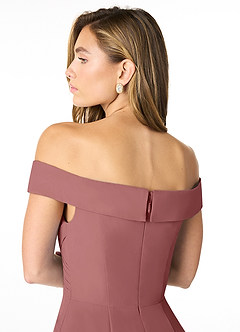 Azazie Lecia Vestidos de damas de honor Vestido de Amatista de Gasa de Imperio Convertible con Plisado fuera del hombro image7