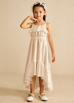 Azazie Karmen Flower Girl Dresses White Alabaster A-Line Ruched Chiffon Dress image4