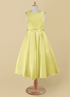 Azazie Coco Flower Girl Dresses Lemon Sorbet A-Line Bow Matte Satin Dress image8