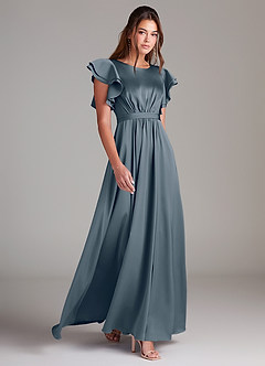 Azazie Daphne Modest Bridesmaid Dresses A-Line Ruched Stretch Satin Floor-Length Dress image3